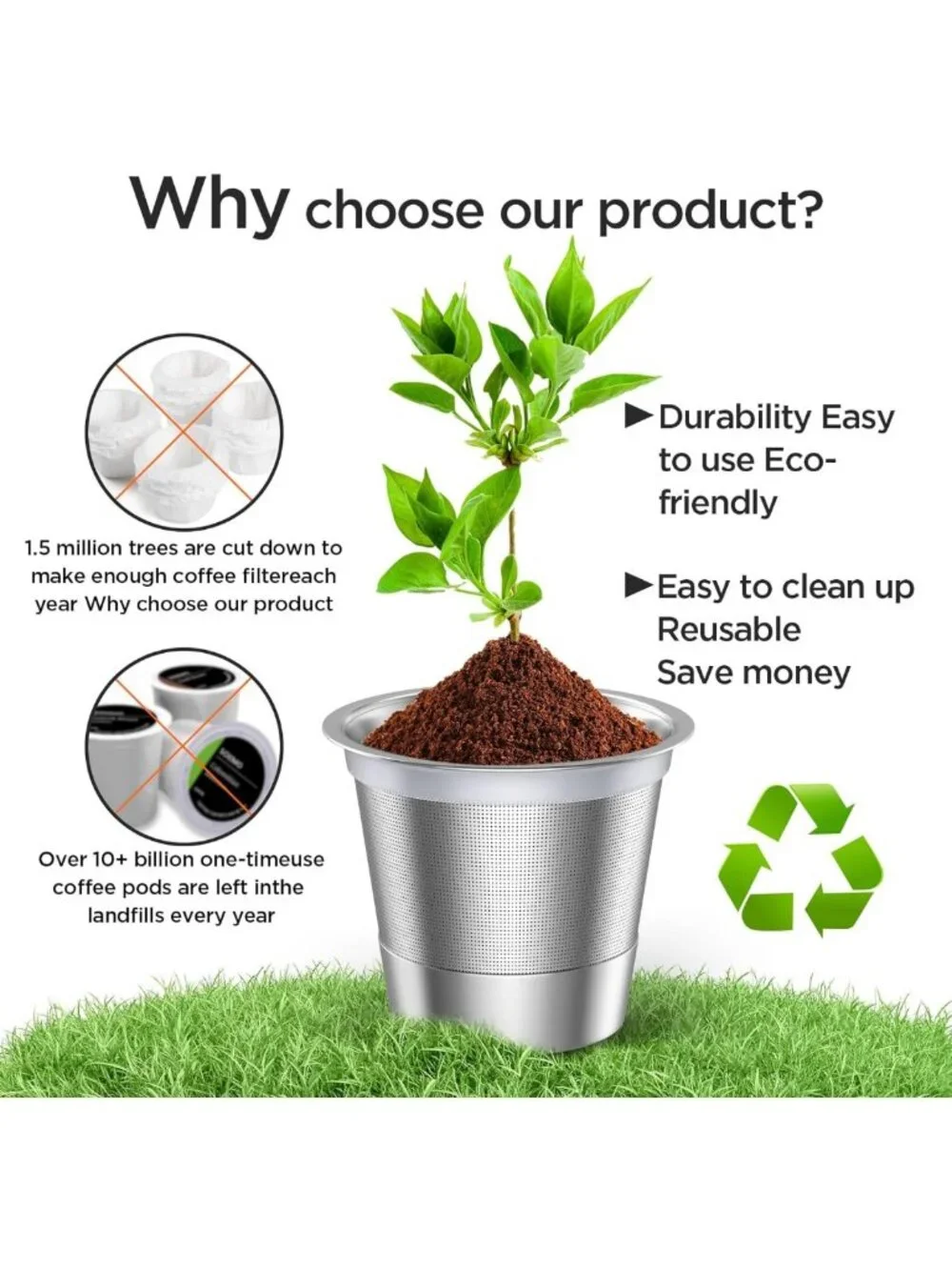 Universal Reusable K Cups & Coffee Pods - Stainless Steel for Keurig 1.0 & 2.0